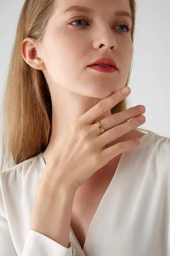 Vista 5 de PDWZNBA - Anillo de acero inoxidable bañado en oro de 18 K, dorado, rosa, plateado, con circonita cúbica. Anillo de compromiso o para boda