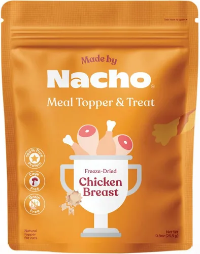Made by Nacho Pechuga de pollo liofilizada, mezcladora o golosina, 3.5 onzas, ingredientes de pollo puros con alto contenido de proteínas, pechuga