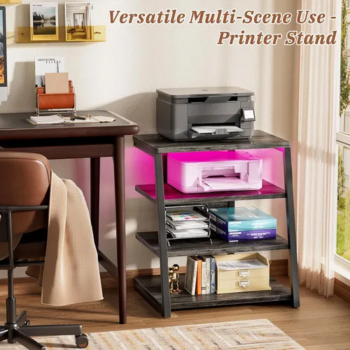 Vista 9 de Armocity Soporte multimedia AV de 4 niveles con regletas de alimentación, soporte estéreo con luces LED, torre de audio en rack con estantes