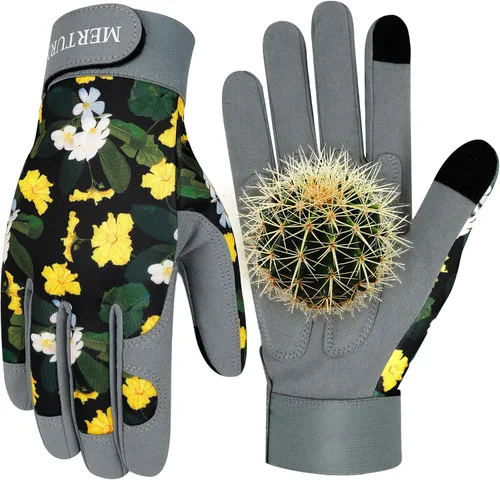 Vista 8 de Guantes de jardinería para mujer, de cuero resistente, a prueba de espinas, guantes de trabajo para mujer ColorA