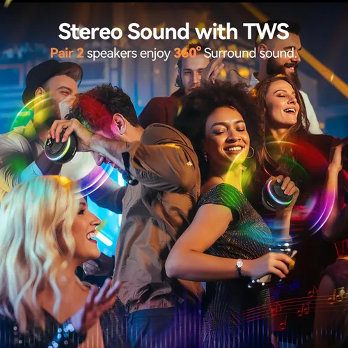 Vista 6 de TECKNET Altavoz de ducha Bluetooth, IPX7 impermeable altavoz inalámbrico portátil con luz RGB, BT 5.3, tiempo de reproducción de 10 horas, micrófono