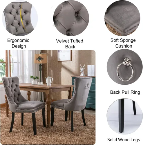 Vista 39 de Pvillez Extendable Dining Table Set of 8, Black Oval Dining Room Table & 8 Black Velvet Dining Chairs with Wood Leg, 62.99"-78.74" Kitchen Table and