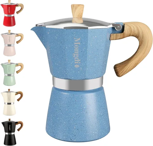 Vista 15 de Mongdio Cafetera de café expreso Moka Pot, cafetera cubana, cafetera de estufa Moka Italian Espresso Greca, cafetera percoladora, 3 tazas de Negro