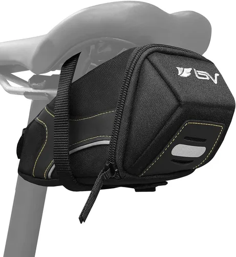 Vista 9 de BV Bolsa de bicicleta con correa con material reflectante, bolsa de sillín de gran capacidad con divisor separado para objetos pequeños y espacio