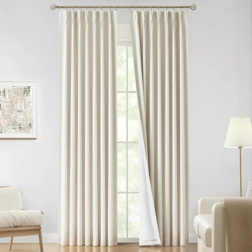 Vista 76 de Vision Home Cortinas marrones con pliegues pinzados, opacas completas, cortinas de ventana de lino mezclado para oscurecer la habitación, cortinas