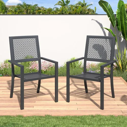 Vista 2 de AECOJOY Sillas de comedor de metal para patio, 2 piezas, sillas de comedor al aire libre con reposabrazos, sillas apilables con marco de metal