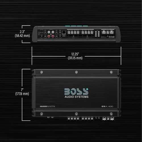 Vista 6 de BOSS Audio OX4.400 amplificador para auto con 4 canales, 1,600 W, rango completo, clase A/B, 2-8 ohmios estables, con transistor MOSFET y conexión