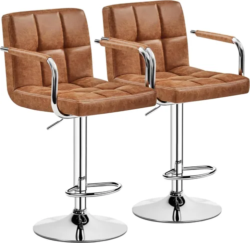 Vista 27 de Yaheetech - Juego de 2 taburetes de bar, taburetes giratorios ajustables de piel sintética, sillas de bar de altura de mostrador hidráulicas