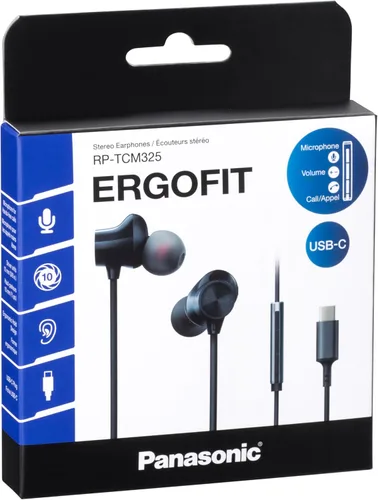 Vista 2 de Panasonic ErgoFit - Auriculares con cable, auriculares intrauditivos con micrófono y controlador de llamadas, auriculares ergonómicos de ajuste