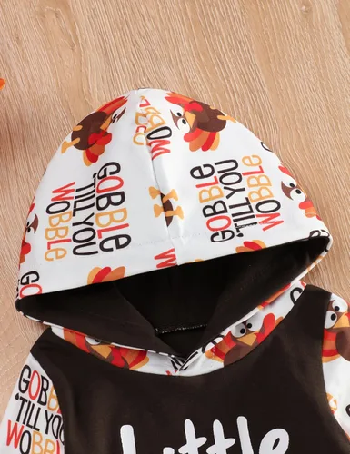 Vista 3 de Conjunto de ropa de Acción de Gracias para bebé niño, mi primer día de Thurkey con capucha para bebé niño, conjunto de ropa de Acción de Gracias