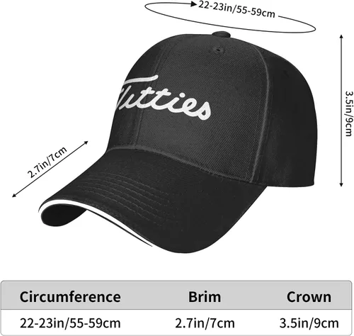 Vista 2 de Titties - Gorra de béisbol de golf unisex para hombre y mujer, ajustable, Negro