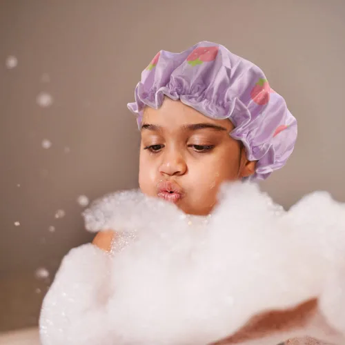 Vista 5 de TCOTBE Gorros de ducha con estampado de conejos, doble capa, gorras de ducha para niños, sombreros de baño de PEVA para niños, gorros de baño