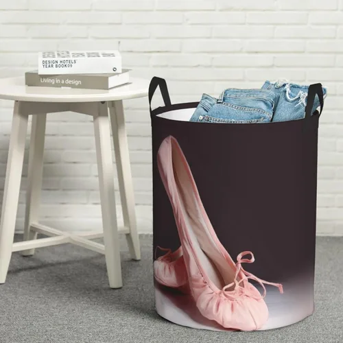 Vista 8 de Cesta circular con estampado de zapatos de ballet, impermeable, cesta organizadora de almacenamiento con asas, para ropa, juguetes, pequeña