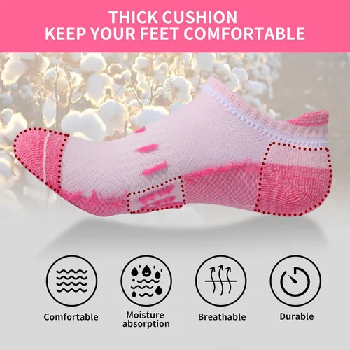 Vista 3 de YOJOOM Calcetines de compresión de tobillo para mujer, atléticos, para correr, de corte bajo, para caminar, acolchados, 5 pares