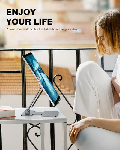 Vista 4 de Anozer Soporte para tableta, soporte ajustable para tablet de escritorio, plegable para iPad Air 5/4/Mini 6/Mini 5/10.2/Pro 12.9/Pro 11, monitor