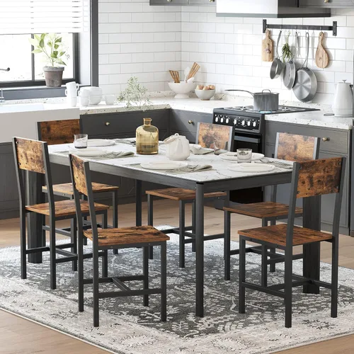 Vista 10 de VASAGLE Juego de 4 sillas de comedor, sillas de madera rústica con estructura de acero metálico, fácil de montar, asiento cómodo, silla moderna