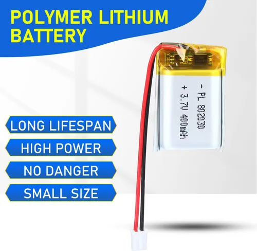 Vista 5 de 802030 Batería Lipo de 3.7V 400mAh 802030 Juego de Batería de Polímero de Litio Recargable con Conector JST PH2.0mm para Dispositivo Electrónico