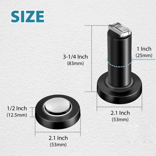 Vista 2 de Tope de puerta magnético resistente, topes de puerta negros Soporte magnético de puerta de retención de puerta abierta, montaje en piso de pared