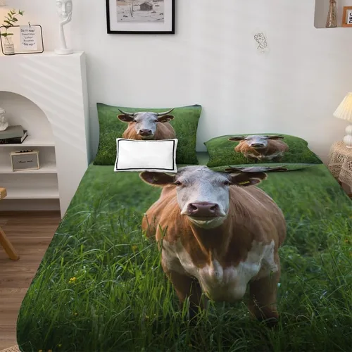 Vista 3 de Juego de sábanas de vaca tamaño individual, sábanas de microfibra suave y bolsillo profundo, sábanas y fundas de almohada estampadas sin arrugas, 3