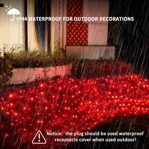 Vista 3 de Red de luces LED de Navidad para exteriores, 160 luces LED de 4 x 7 pies, luces de red de malla conectables para interiores y exteriores