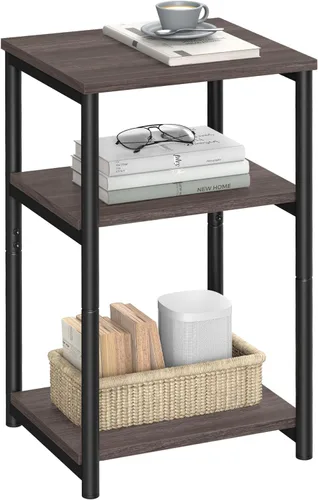 VASAGLE Mesa auxiliar, mesa auxiliar pequeña, mesita de noche alta para sala de estar, dormitorio, oficina, baño, marrón castaño y negro clásico