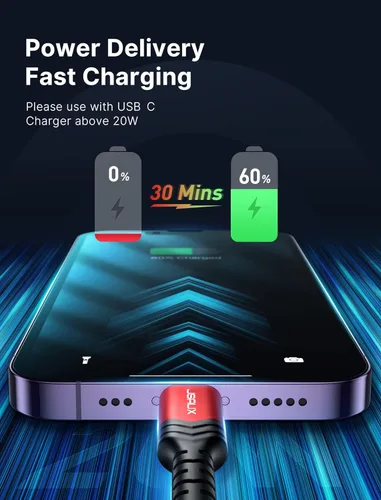 Vista 2 de JSAUX Cable USB C a Lightning de 6 pies, [certificado Apple MFi] Cable de iPhone compatible con iPhone 14/14 Plus/14 Pro/14 Pro Max/13/13 Mini/13