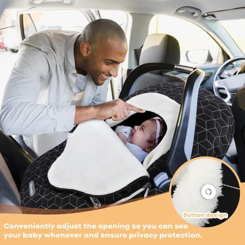 Vista 6 de Yoofoss Funda para Asiento de Coche de Bebé Cubiertas de Capota de Asiento de Coche de Invierno para Proteger al Bebé del Viento Frío, Funda