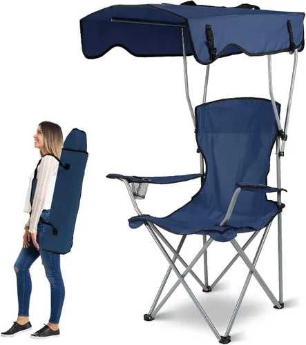 Portable Camping Chairs with Canopy,Folding Beach Chair with Canopy,Durable 600D Oxford Cloth Canopy Chair for Camping,Beach,Picnics & Fishing,Blue