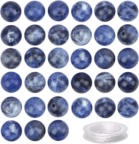 Vista 8 de 100 piezas de cuentas de cristal natural, piedras preciosas redondas sueltas de sanación energética con cordón elástico de cristal gratis