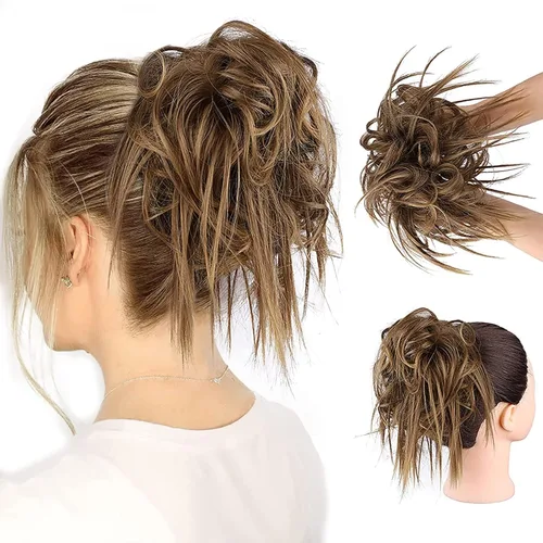Vista 50 de HMD - Extensiones de cabello con chongo alborotado y coleta con banda elástica de goma, extensiones de cabello sintético para mujer, extensiones