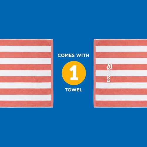 Vista 4 de Kaufman - Personalized 32in x 62in Joey Velour Cabana Stripe Beach and Pool Towel 100% Cotton Embroidered (Coral/White)