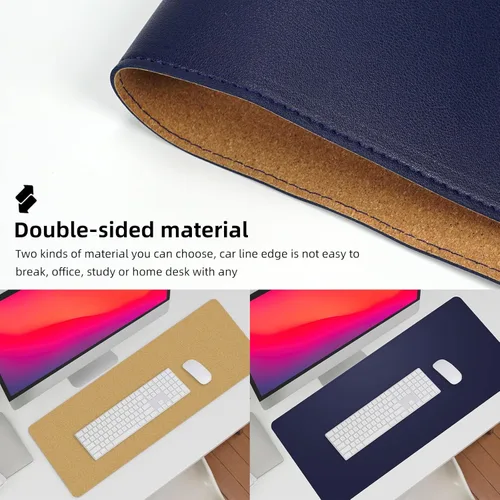 Vista 3 de Protector de escritorio de cuero, tapete de escritorio grande con corcho natural y cuero PU, alfombrilla para mouse, alfombrilla de escritorio