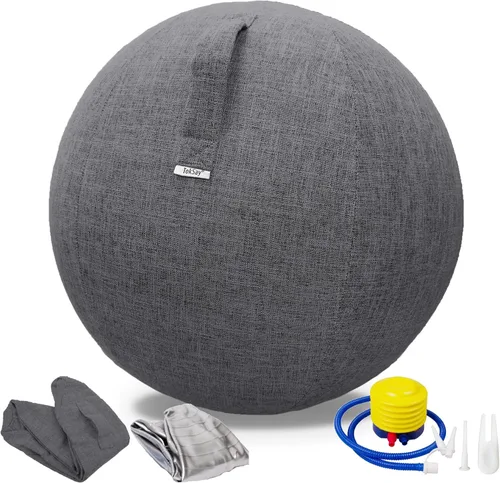 Silla de pelota de ejercicio con cubierta de tela, tamaño estándar (63.5 cm / 25 pulgadas), para oficinas en casa, entrenamiento de equilibrio,