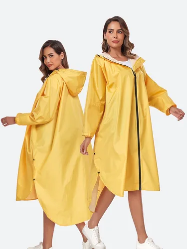 Vista 2 de SaphiRose Waterproof Rain Poncho Jacket with Hood and Pockets for Adults - Portable with Pockets Long Sleeves