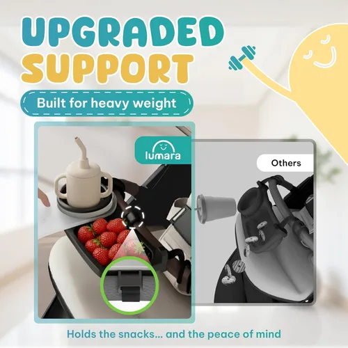 Vista 6 de Bandeja universal para cochecito con portavasos 2 en 1, accesorio para bandeja de cochecito para bebé y niños pequeños, accesorios para cochecito