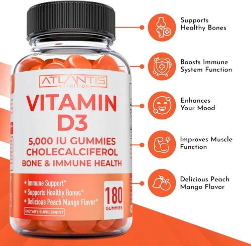 Vista 3 de Atlantis Nutrition Paquete de 2 potenciadores de testosterona (120 gomitas) + 180 gomitas de vitamina D3