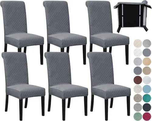 Vista 32 de SPRINGRICO Paquete de 6 fundas para sillas de comedor con cinturón de seguridad, fundas elásticas para sillas Parsons lavables, fundas protectoras