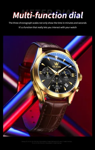 Vista 9 de OLEVS Reloj de cuarzo analógico de cuero para hombre - Reloj de pulsera cronógrafo de lujo con fecha, impermeable, luminoso - estilo de vestir
