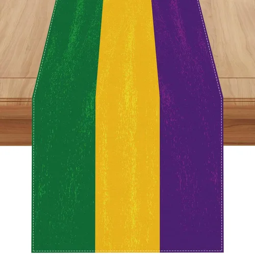 Jiudungs Camino de mesa de lino Mardi Gras de 72 pulgadas de largo, decoración de mesa de Mardi Gras de Nueva Orleans, Mardi Gras, Brasil,