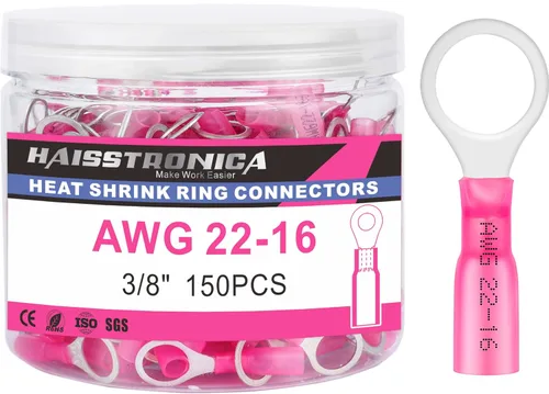 Vista 11 de haisstronica - 150 conectores de anillo termorretráctil de 3/8 pulgadas, conectores de alambre de grado marino azul AWG 16-14, conectores de anillo