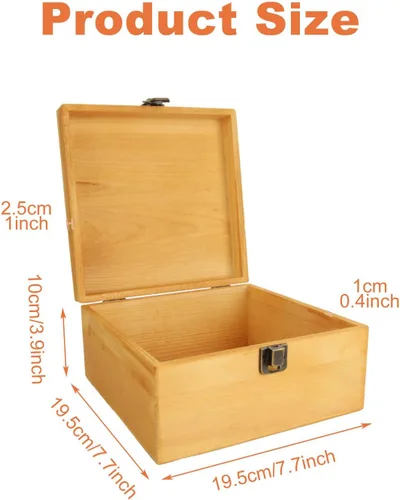 Vista 2 de Paquete de 2 cajas de madera con tapa de 7.8 x 7.8 x 4 pulgadas, contenedor de madera con tapa con bisagras y cierre frontal, pequeñas cajas
