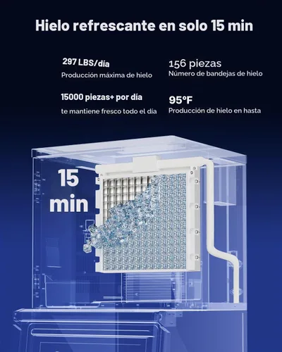 Vista 4 de VEVOR Máquina comercial para hacer hielo, máquina de hacer hielo de 300 libras/24 horas, máquina de hielo con contenedor de almacenamiento de acero