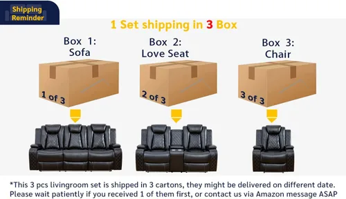 Vista 4 de Umeji Power - Juego de sala de estar reclinable con LED para sala de estar, dormitorio, casa de invitados, sala de juegos, Airbnb, apartamento