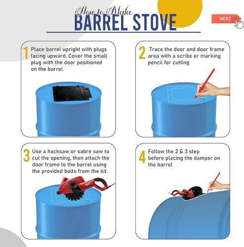 Vista 6 de Kit de estufa de leña de barril con kit adaptador y rejilla de barril de quemado, perfecto para barril de 30 a 55 galones, kits de estufa de barril