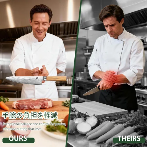 Vista 2 de Cuchillo de chef de Damasco, cuchillo de chef japonés de Damasco de 8 pulgadas con acero de alto carbono VG10, cuchillo de cocina profesional