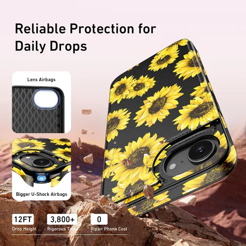 Vista 1166 de LETO para iPhone 15 Pro Funda tipo cartera - Tapa tipo folio con patada - Diseños de moda - Tarjetero - Funda protectora para mujeres y niñas - 6.1