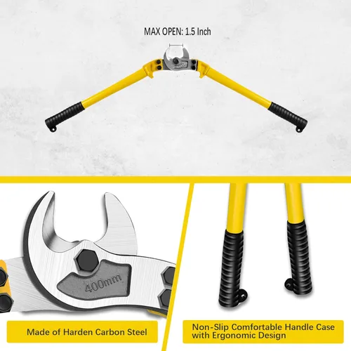 Vista 3 de Cortador de cable resistente de 18 pulgadas con mango largo, cortador de cable de acero al carbono endurecido para cable de aluminio, alambre