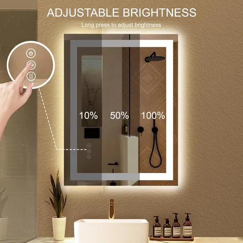 Vista 4 de Espejo de baño LED de 24 x 32 con luces, espejo de tocador de baño con retroiluminación y luz delantera, LED regulable continuo para baño