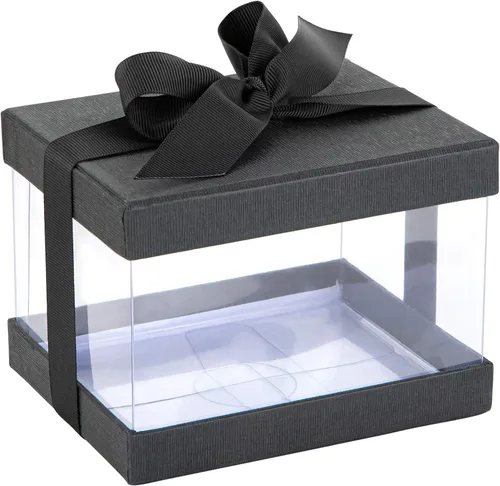Vista 9 de Cajas de regalo de plástico transparente con tapa, base y cinta.