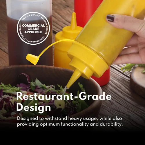 Vista 5 de New Star Foodservice Botella transparente para apretar de 16 onzas, boca ancha, paquete de 6